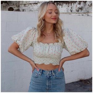 HEMANT & NANDITA Floral Cotton Cropped Top, Mint Green, size XS, NWT